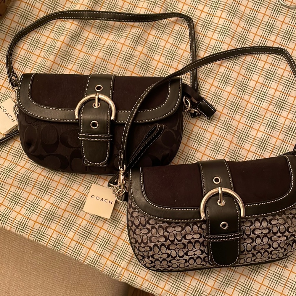 TWO small Coach bags, one black w/large C’s and the other grey w/small black Cs